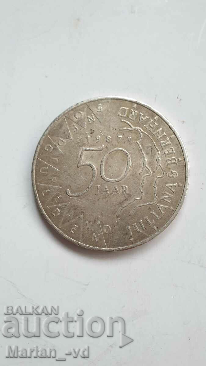 Silver coin of 50 guilders 1987 Netherlands