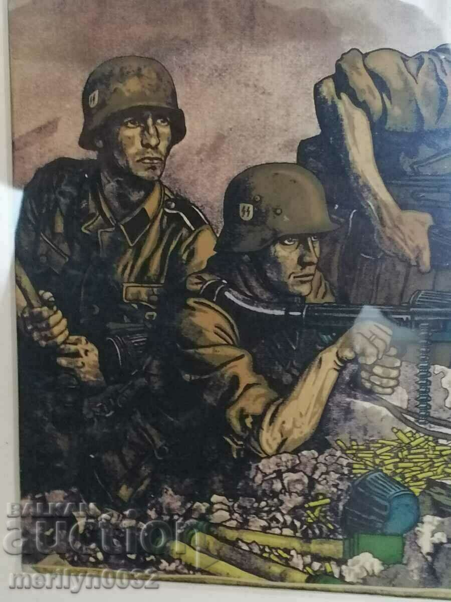 Chromolithograph framed Wehrmacht Waffen SS WW2 ORIGINAL - 5 Chromolithograph framed Wehrmacht Waffen SS WW2 ORIGINAL - 5
