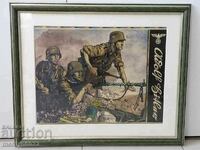 Chromolithograph framed Wehrmacht Waffen SS WW2 ORIGINAL