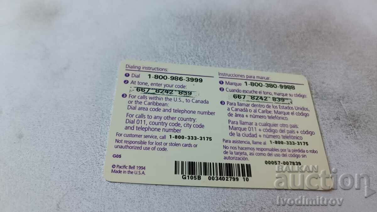 Voucher Card preplătit de 5 USD PACIFIC BELL cu preț 0.85 BGN | € 0.43