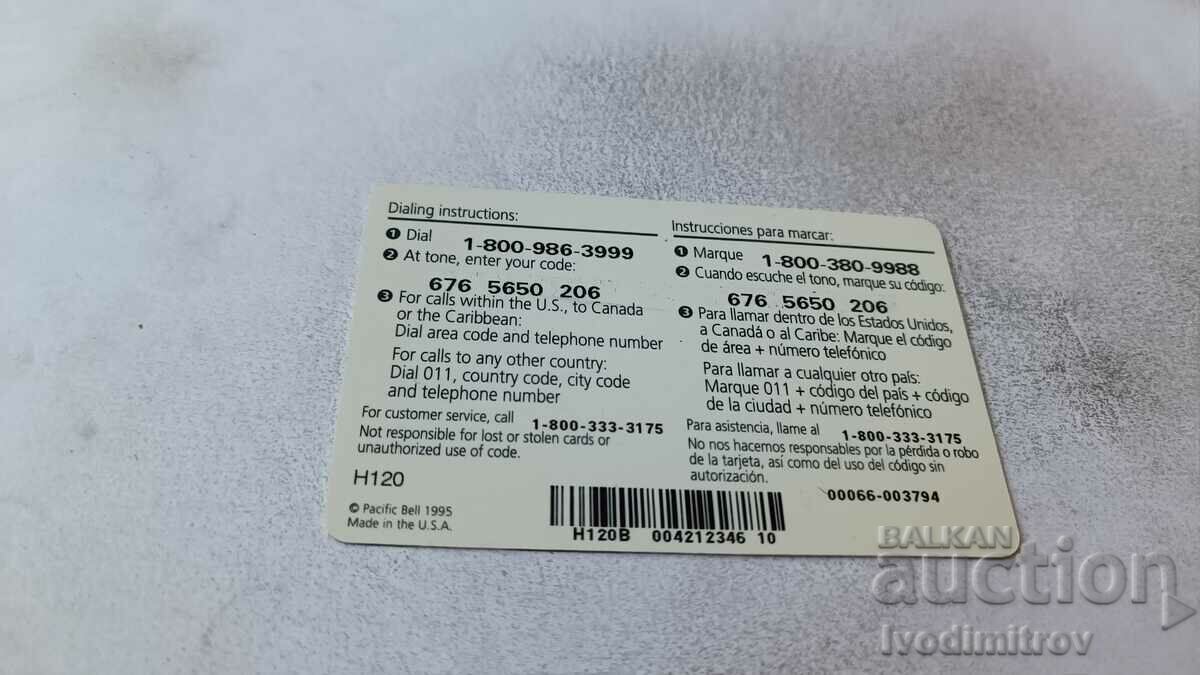 Voucher Card preplătit de 20 USD PACIFIC BELL cu preț 0.85 BGN | € 0.43