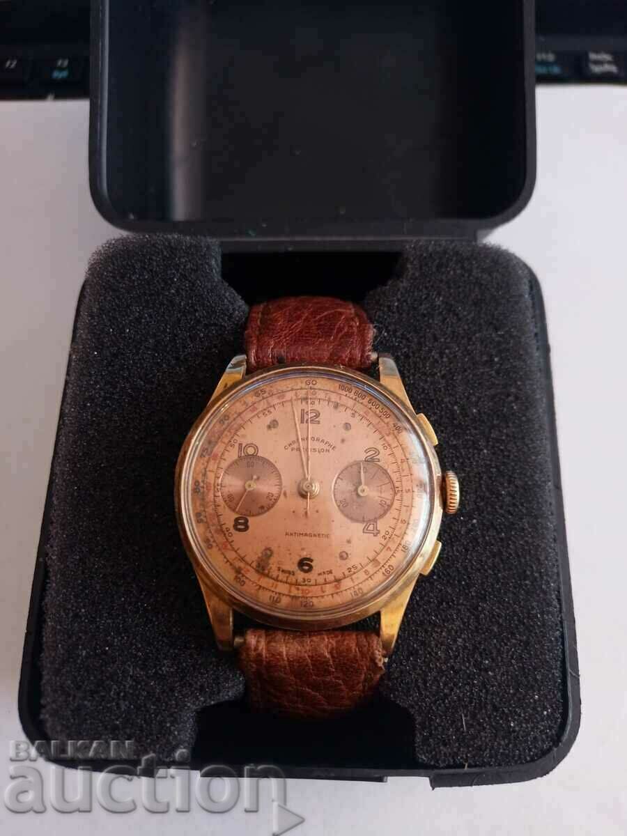 Gold watch Chronograph 18k/750/ Past preventive maintenance! 1960