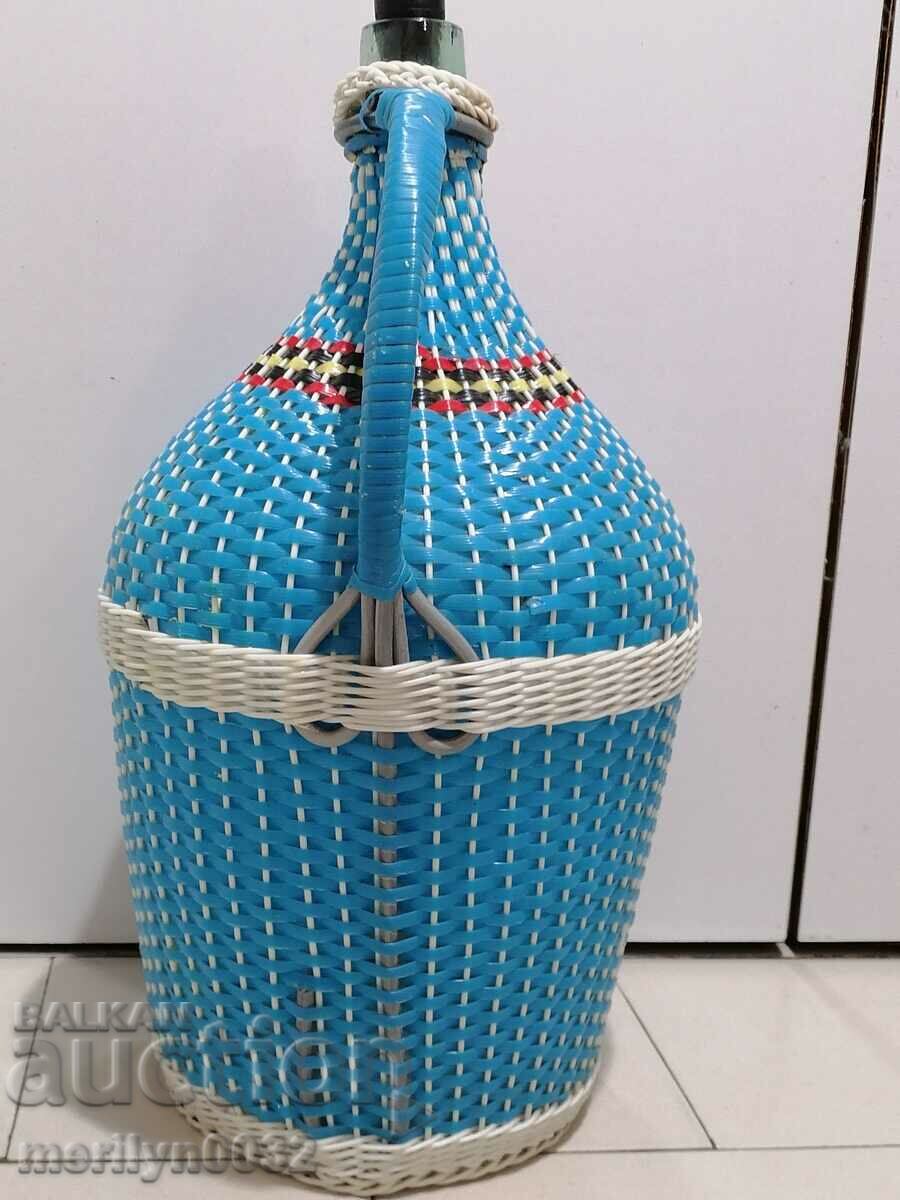 Auction  Old damajana with braid, large bottle, glass