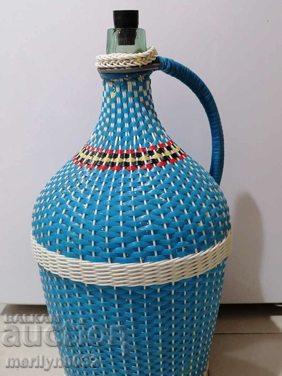 Old damajana with braid, large bottle, glass - 5