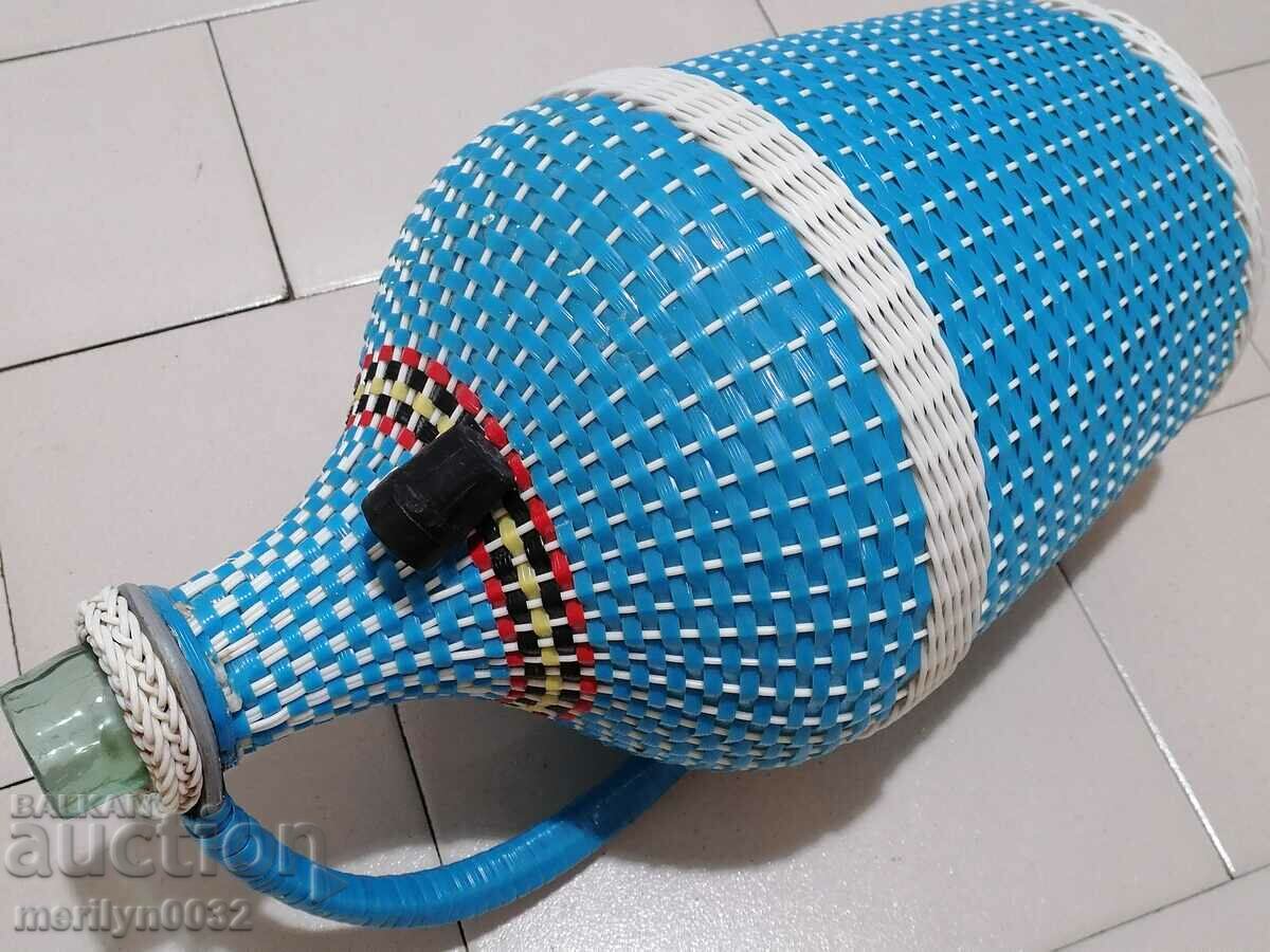 Old damajana with braid, large bottle, glass - 6