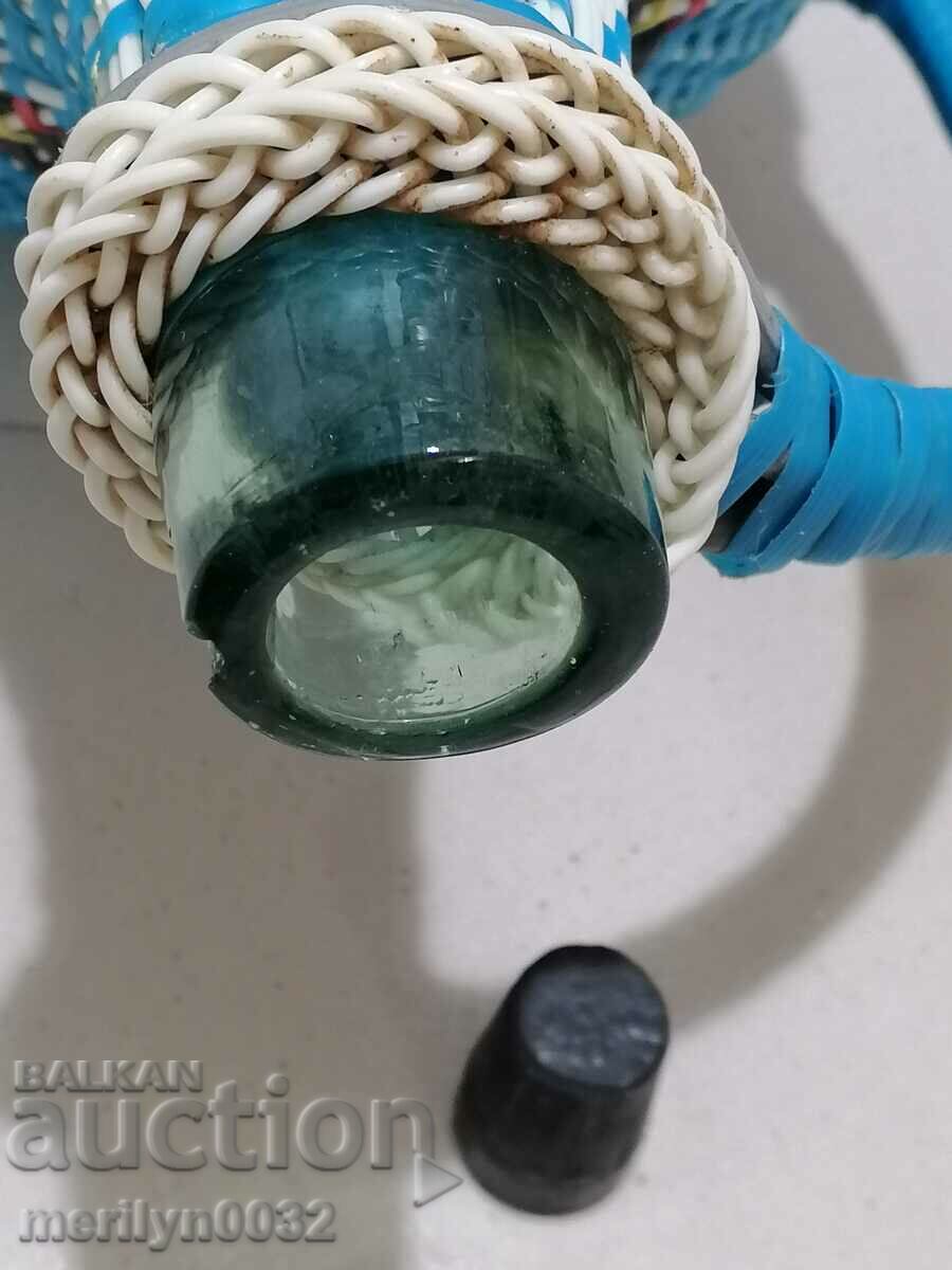 Old damajana with braid, large bottle, glass - 7