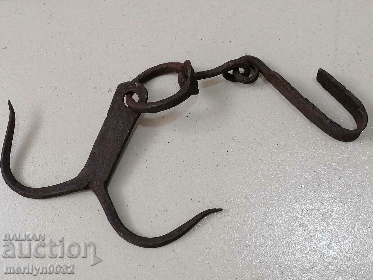 Antique Wrought Iron Hook, Double Hook - 7 Antique Wrought Iron Hook, Double Hook - 7