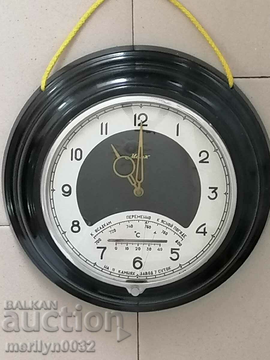 Clock USSR LIGHTHOUSE 60s barometer thermometer WORKS