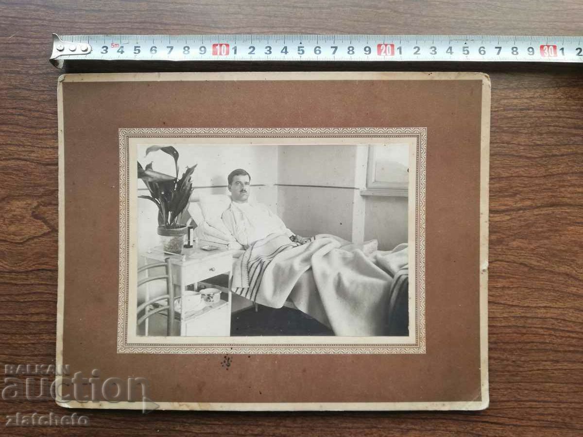 Old cardboard photo - Soldier in PSV hospital