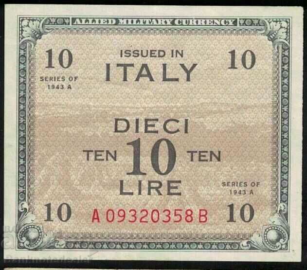 Italy Allied Military 10 Lire 1943 Pick M13b