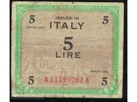 Italy Allied Military 5 Lira 1943 Pick M12b Ref 9062