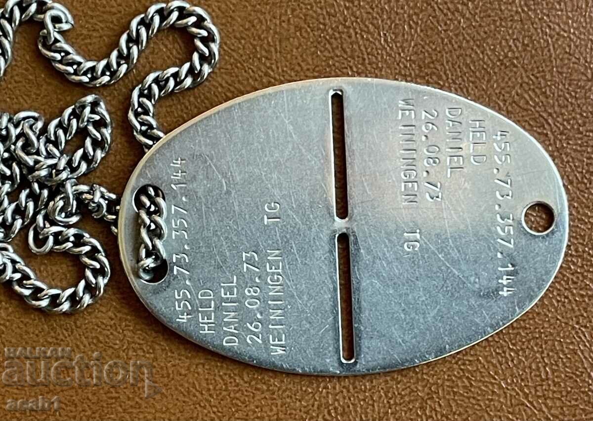 Войнишки Жетон с данни Швейцария с цена 14.99 лв. | € 7.66 Войнишки Жетон с данни Швейцария с цена 14.99 лв. | € 7.66