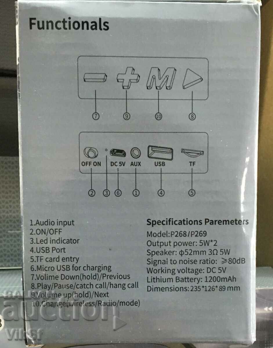 Auction Portable wireless BT speaker P269 USB/TFT/FM Auction Portable wireless BT speaker P269 USB/TFT/FM