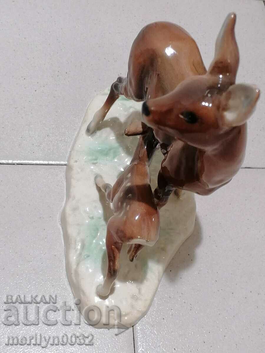 Figure statuette of Roe deer with doe porcelain GERMANY - 5
