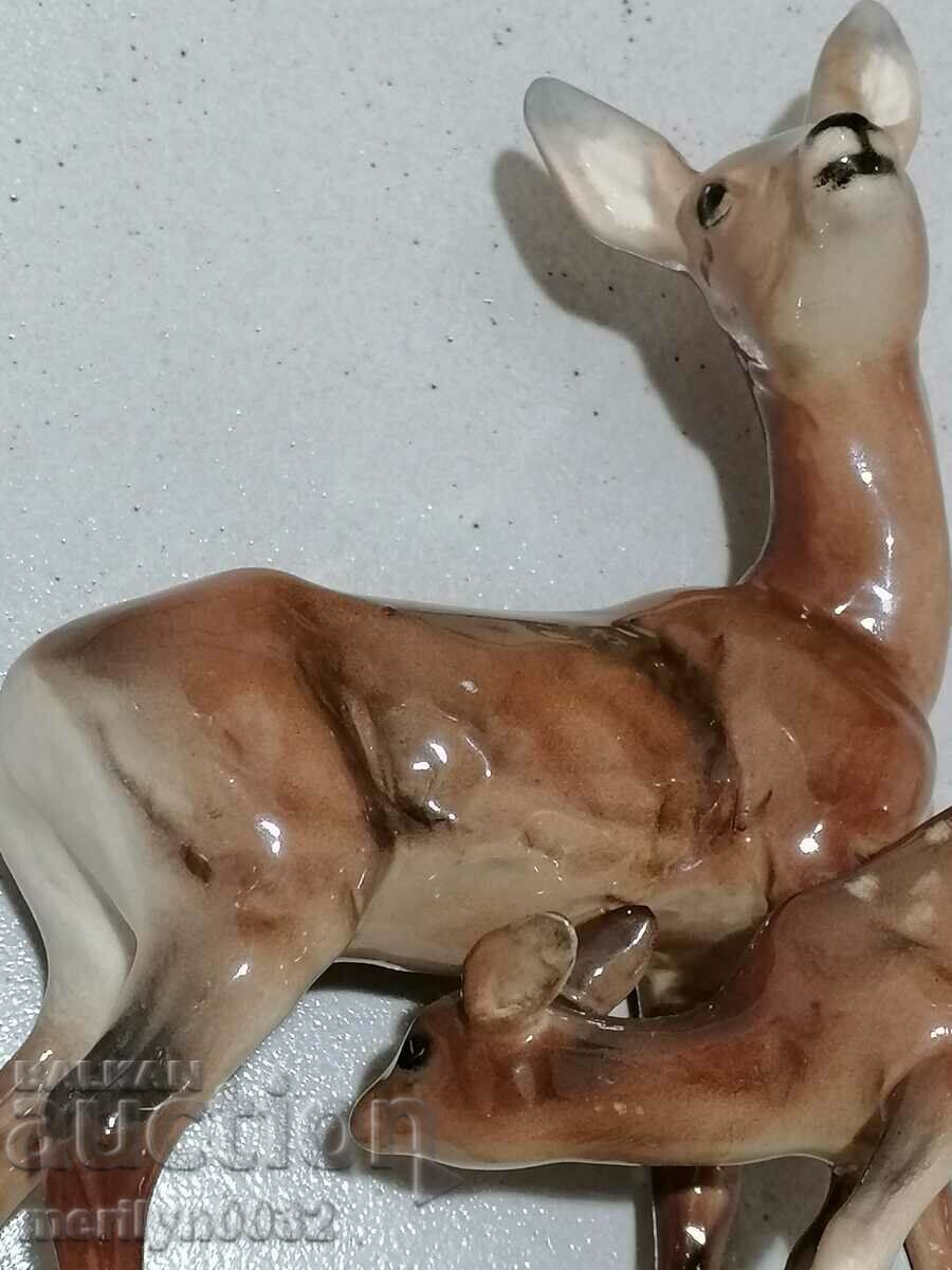 Figure statuette of Roe deer with doe porcelain GERMANY - 6