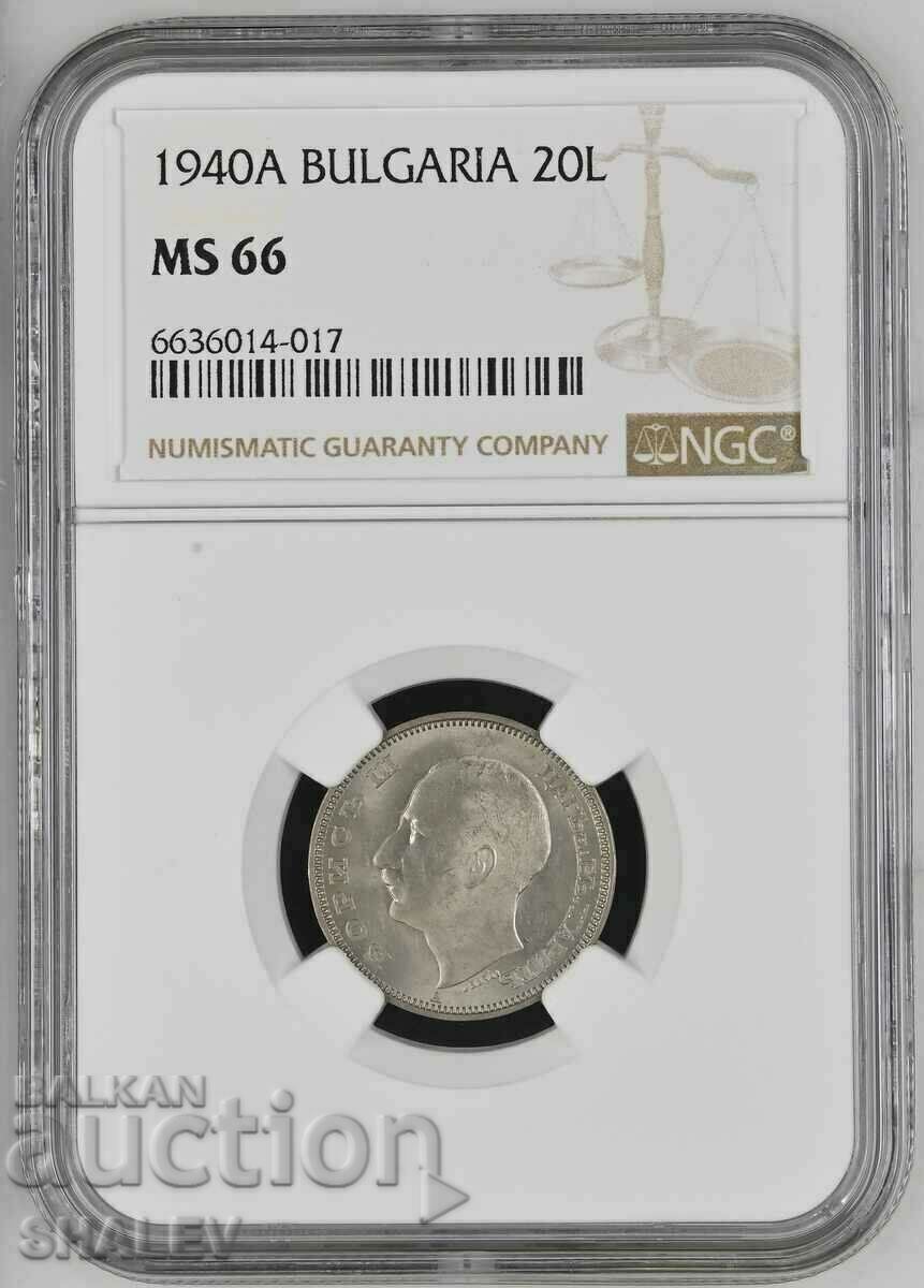 20 BGN 1940 Kingdom of Bulgaria - MS66 by NGC.