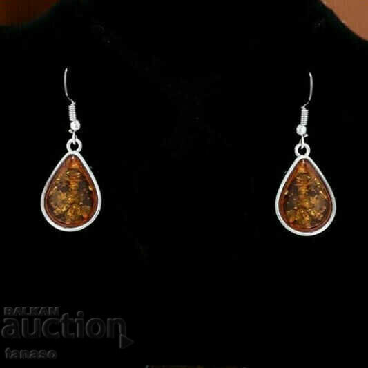 Earrings with faux amber, drops, silver plated with price 20.00 BGN | € 10.23