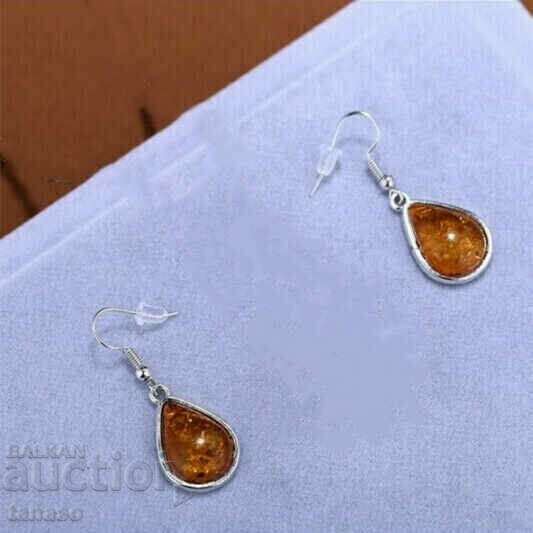 Earrings with faux amber, drops, silver plated