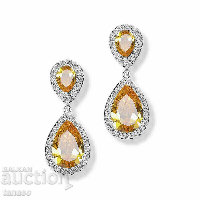 Σκουλαρίκια με κιτρίνη και ζιργκόν, σταγόνες, επάργυρα με τιμή 20.00 BGN | € 10.23 Σκουλαρίκια με κιτρίνη και ζιργκόν, σταγόνες, επάργυρα με τιμή 20.00 BGN | € 10.23