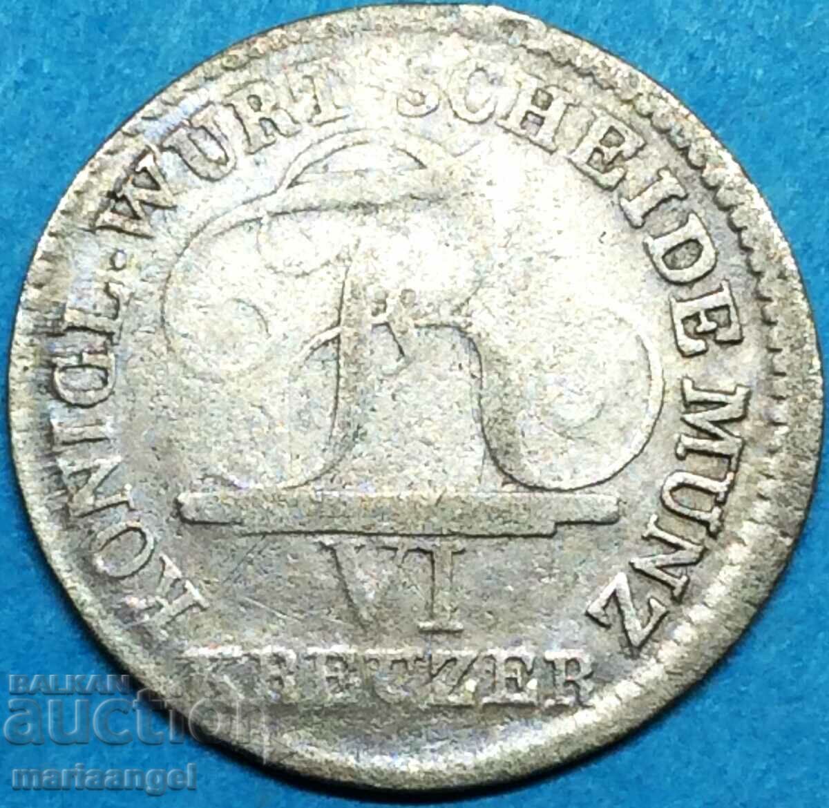Вюртемберг 6 кройцера 1808  Германия сребро