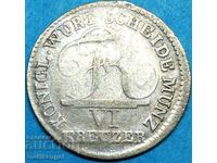 Вюртемберг 6 кройцера 1808  Германия сребро