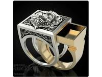 Мъжки пръстен пънк, двойно дъно, лъв