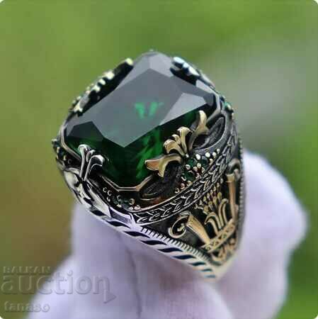 Emerald ring, silver plated