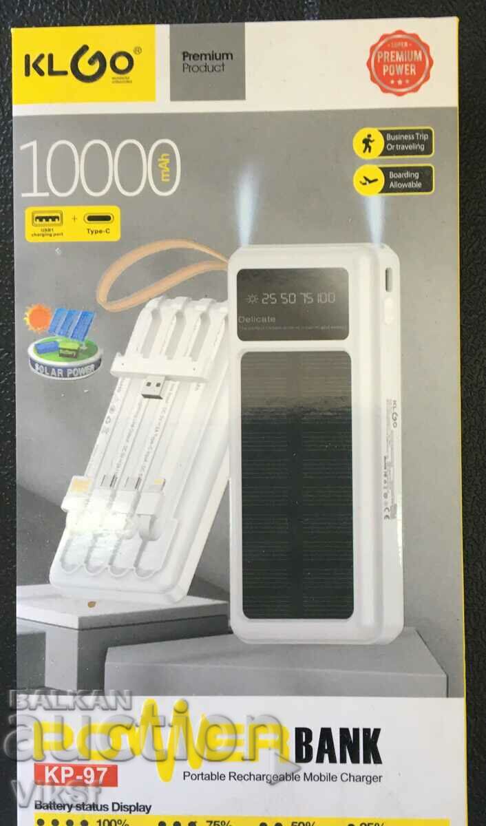 Ηλιακή μπαταρία 10.000 mAh + οθόνη - Power Bank KLGO KP-97