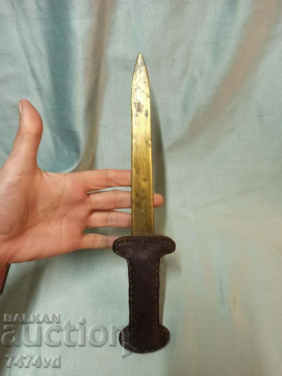 OLD KNIFE, DAGGER, BRONZE, LEATHER