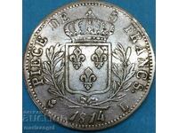 5 Φράγκα 1814 Γαλλία Λουδοβίκος XVIII Ασημένιο