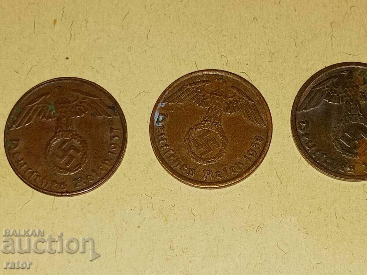 1 pfennig 1937, 1938 and 1939. Germany, Third Reich - 3 pcs with price 14.00 BGN | € 7.16 1 pfennig 1937, 1938 and 1939. Germany, Third Reich - 3 pcs with price 14.00 BGN | € 7.16