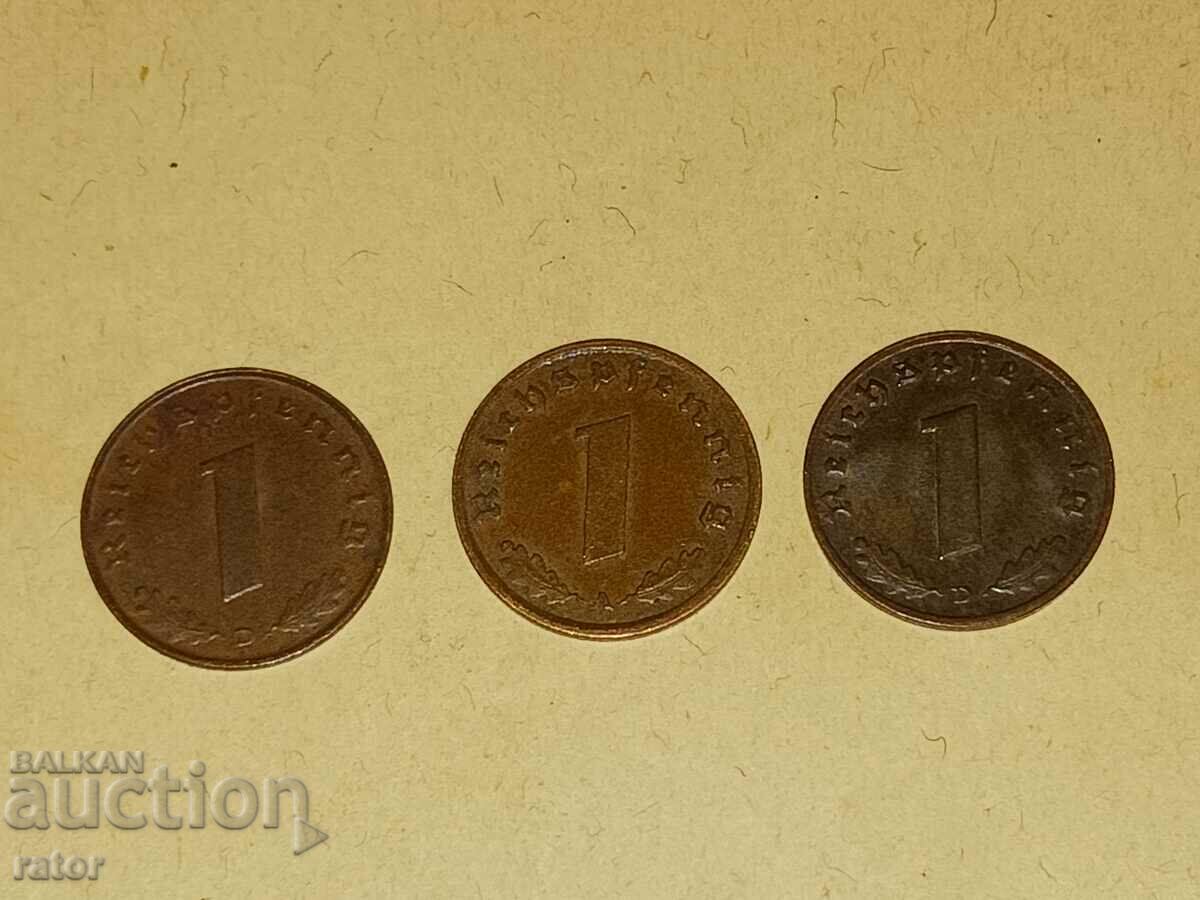 Delivery of 1 pfennig 1937, 1938 and 1939. Germany, Third Reich - 3 pcs Delivery of 1 pfennig 1937, 1938 and 1939. Germany, Third Reich - 3 pcs
