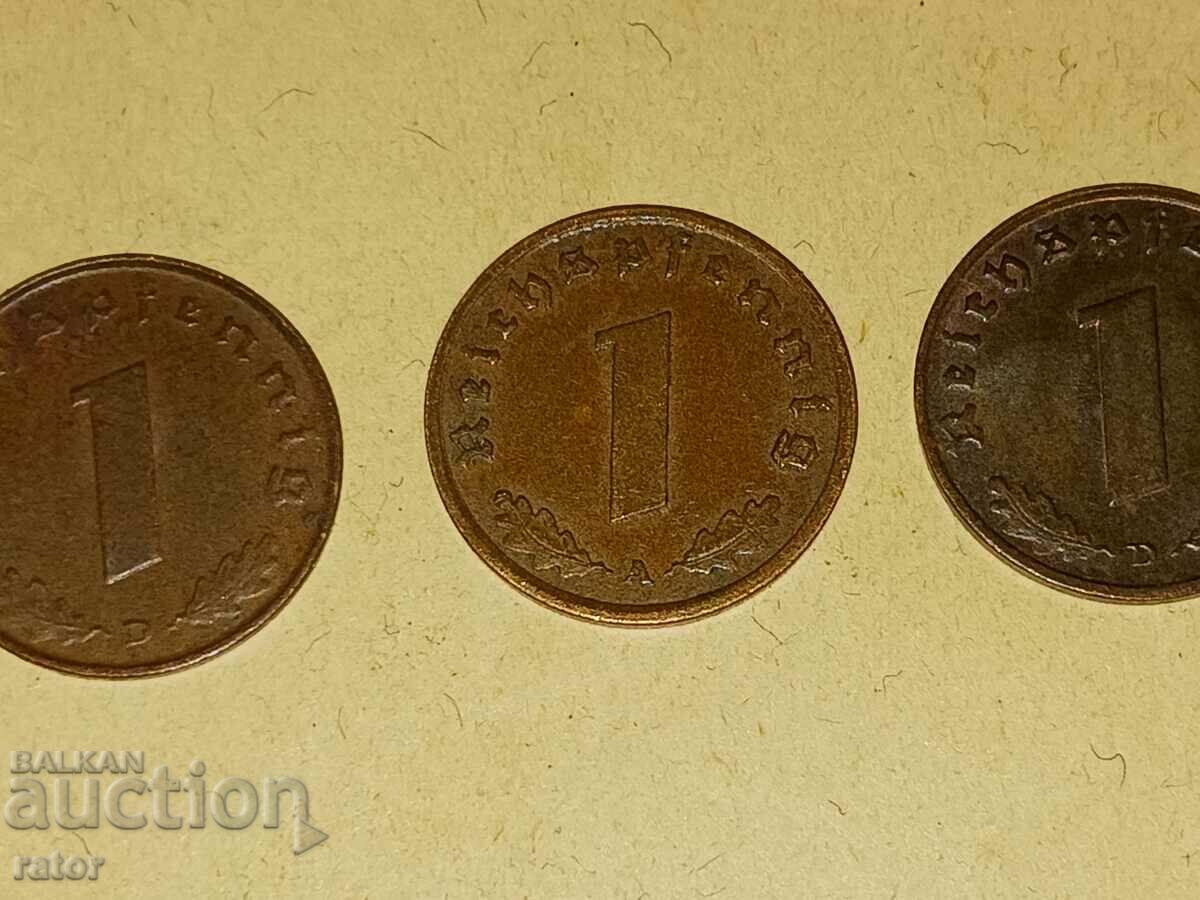 1 pfennig 1937, 1938 and 1939. Germany, Third Reich - 3 pcs - 6 1 pfennig 1937, 1938 and 1939. Germany, Third Reich - 3 pcs - 6