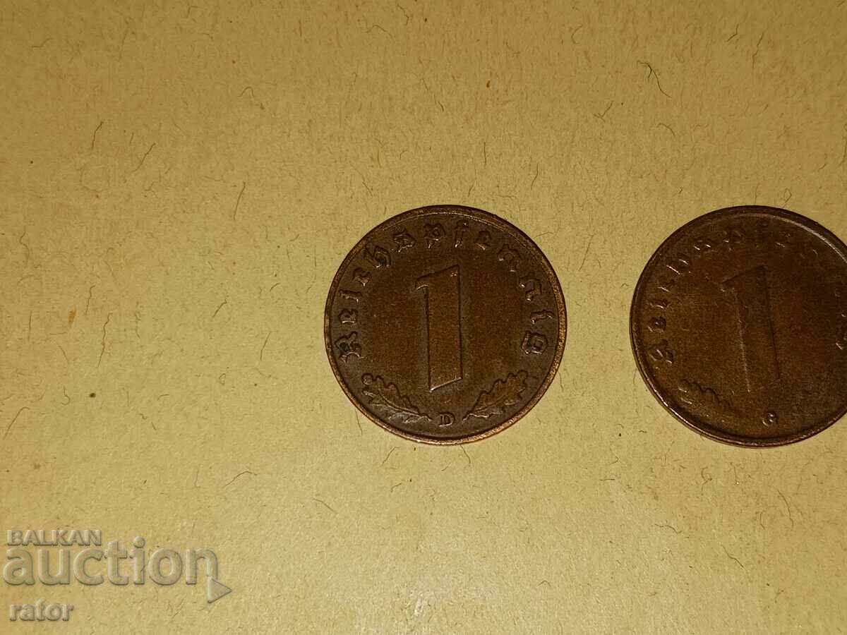 1 pfennig 1937, 1938 and 1939. Germany, Third Reich - 3 pcs - 5 1 pfennig 1937, 1938 and 1939. Germany, Third Reich - 3 pcs - 5