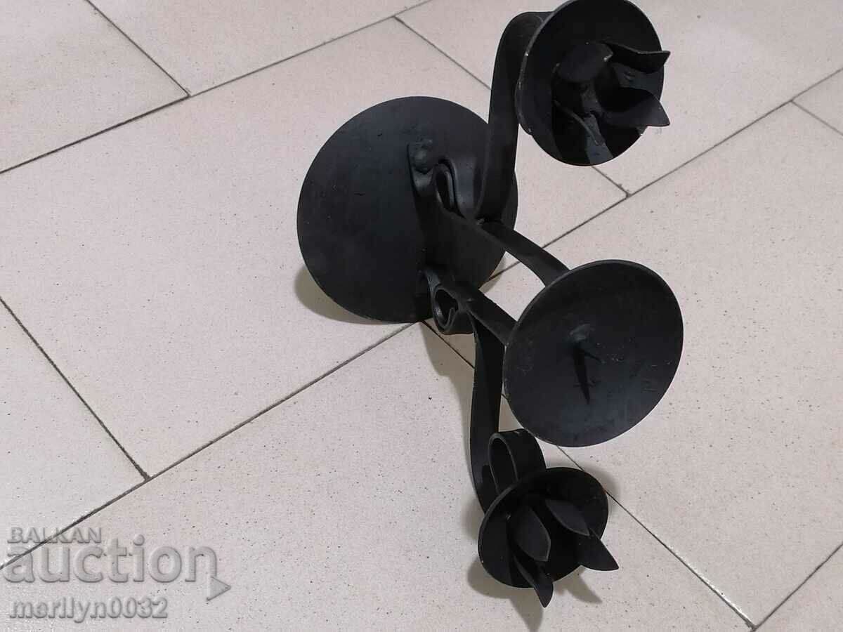 Auction Old wrought iron candlestick lamp Auction Old wrought iron candlestick lamp