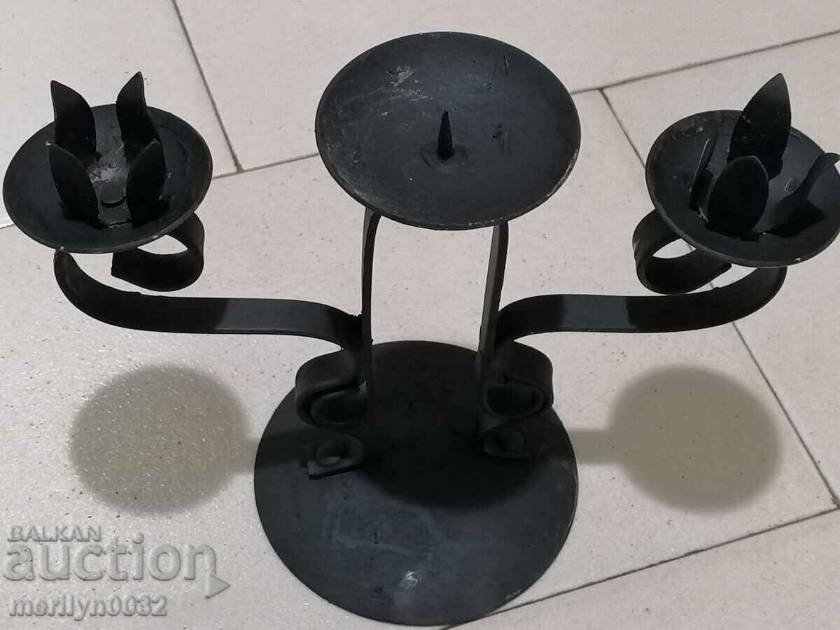 Old wrought iron candlestick lamp - 5 Old wrought iron candlestick lamp - 5