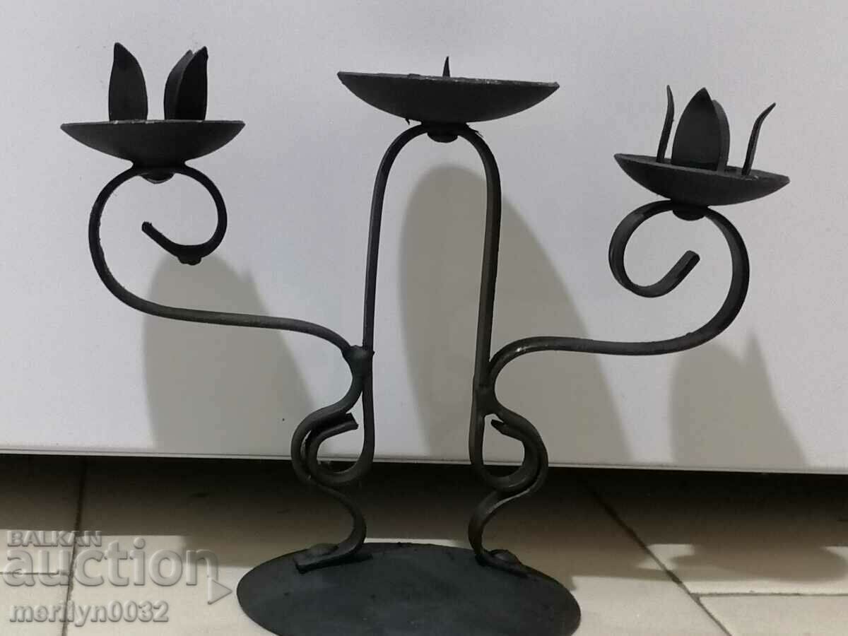 Old wrought iron candlestick lamp - 6 Old wrought iron candlestick lamp - 6
