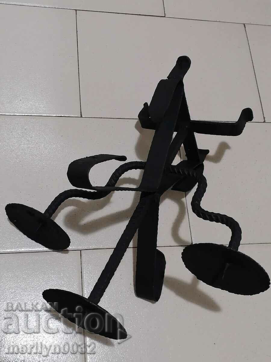 Auction  Old wrought iron candlestick lamp