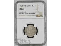 2 BGN 1925 Regatul Bulgariei - MS67+ de NGC.