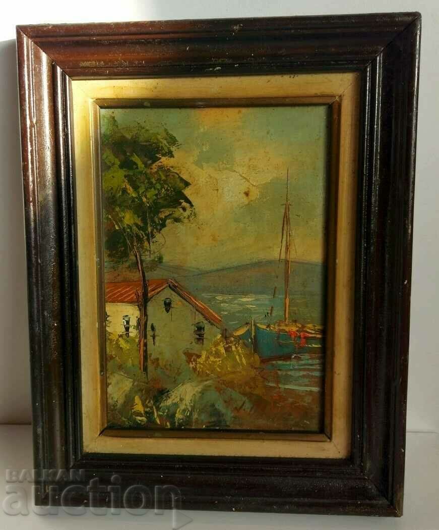 1941 OLD OIL PAINTING SEA BOAT MARINISM SIGNED