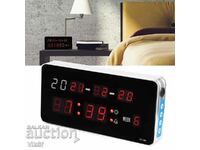 Дигитален LED часовник +термометър, аларма, календар, 1019 А