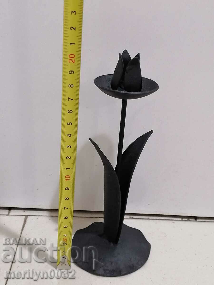 Auction Old wrought iron candlestick lamp Auction Old wrought iron candlestick lamp