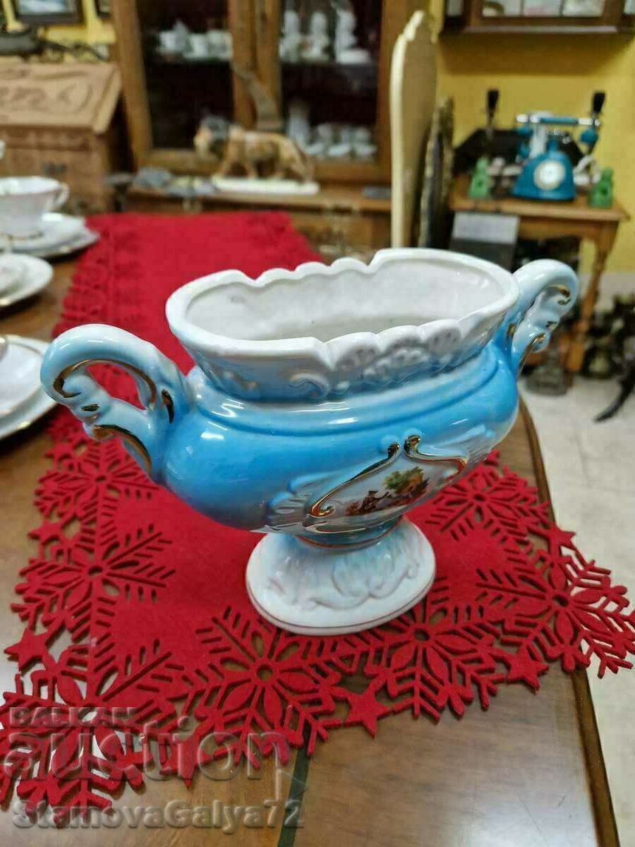 Много красива антикварна италианска порцеланова амфора купа - 5