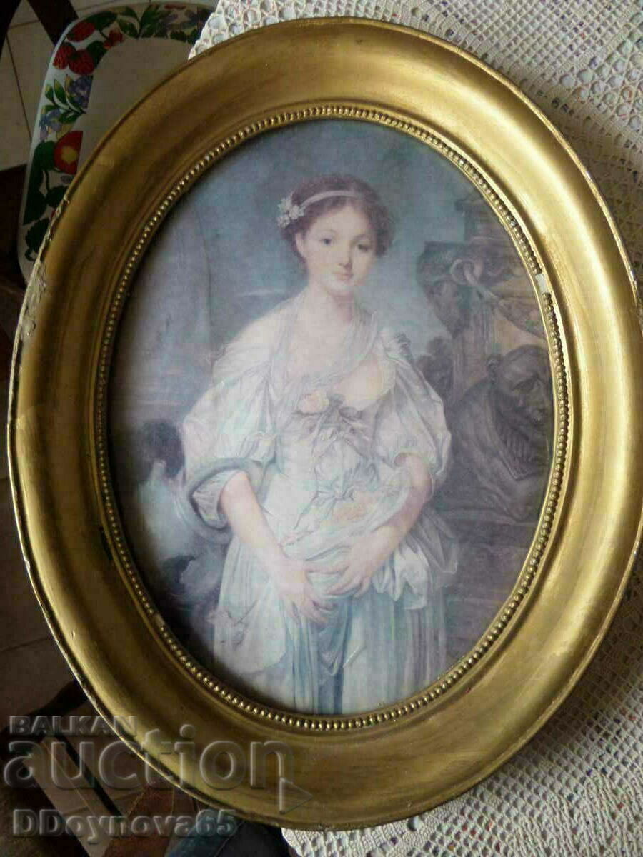 Old lithograph in a baroque frame