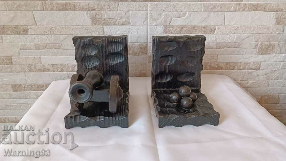 Old wooden bookends - military theme - 7 Old wooden bookends - military theme - 7