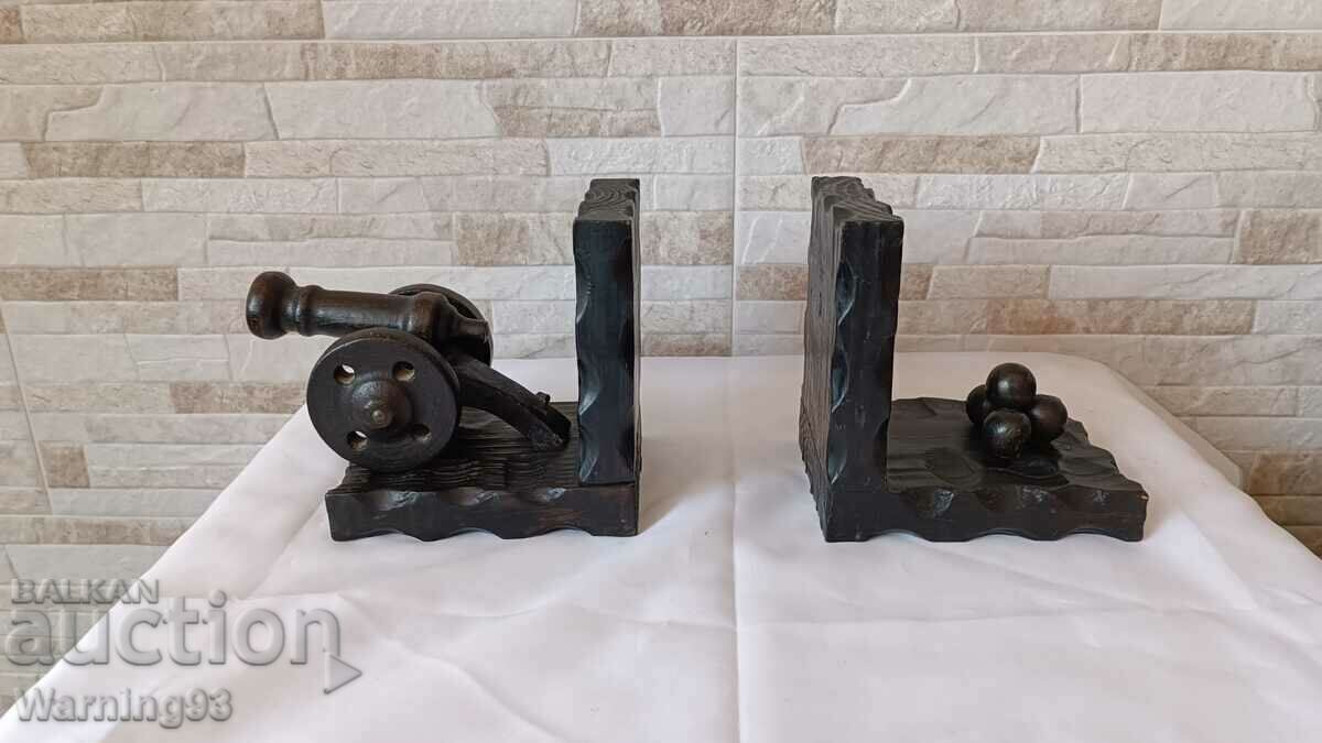 Old wooden bookends - military theme