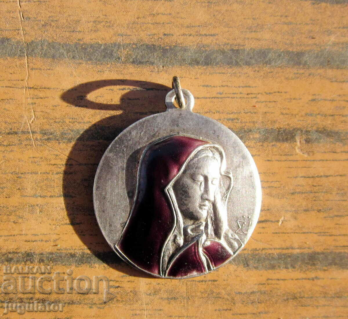 antique silver icon pendant jewelry with enamel Virgin Mary
