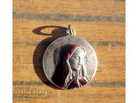 bijuterii pandantiv icoana antica din argint cu email Fecioara Maria