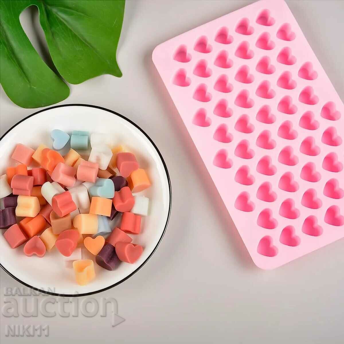 Silicone mold 50 hearts, cake decoration, fondant with price 9.00 BGN | € 4.60 Silicone mold 50 hearts, cake decoration, fondant with price 9.00 BGN | € 4.60