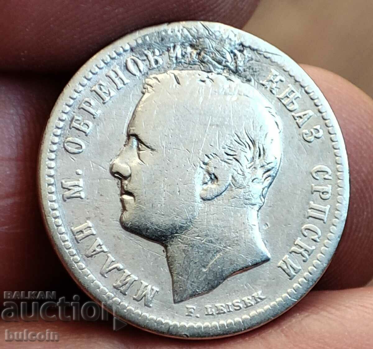 Auction SERBIA RARE SILVER COIN 1 DINAR 1875/ PRINCE MILAN IV Auction SERBIA RARE SILVER COIN 1 DINAR 1875/ PRINCE MILAN IV